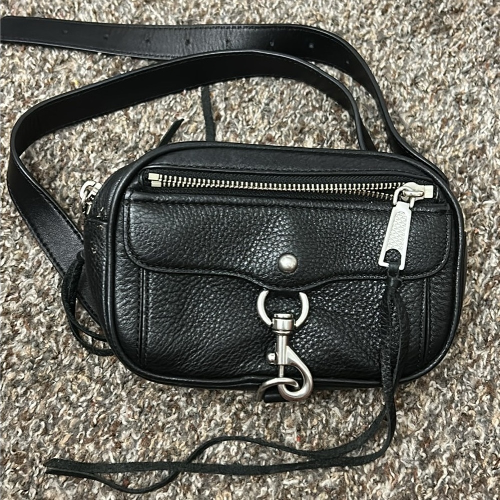 Black Leather Crossbody Bag or Belt Bag